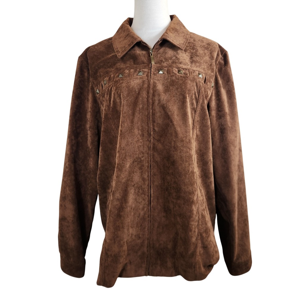 BonWorth Brown Corduroy Studded Full Zip Jacket Women's Large Western Festival